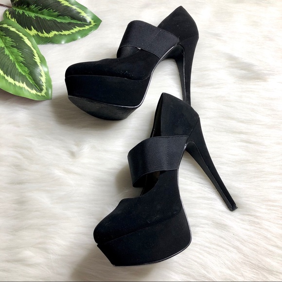 AKIRA Black Strap Stiletto Platform Heels Size 8.5 - Picture 4 of 9